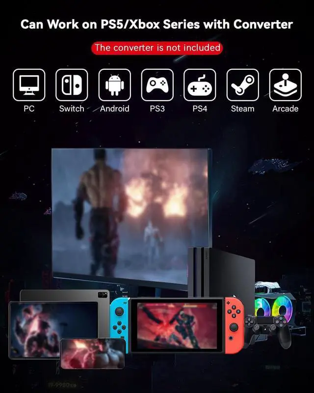 Alt view image 5 of 7 - Sehawei Haute42 Arcade Stick 16Keys All-Button Gamerfinger with Turbo Functions & Custom RGB,Arcade Controller Street Fight for PC/Ps3/Ps4/Switch/Steam Game Keyboard-Supports Hot Swap & SOCD