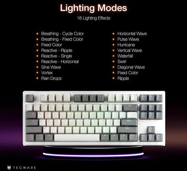 Alt view image 6 of 6 - TECWARE Phantom+ Elite 87 Key RGB Mechanical Gaming Keyboard, LED Backlit, Universal Hot-Swap, Wired and Wireless, 3 Mode Connectivity, Thocky Sounding, White Elite Wraith Red