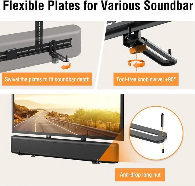 Alt view image 5 of 7 - ELIVED Soundbar Mount Under TV, Sound Bar TV Mounting Bracket with 6.5" Holders Swivel to fit Various Soundbar with/Without Holes, 17.7" Vertical Bracket, 15 Lbs, YD5011