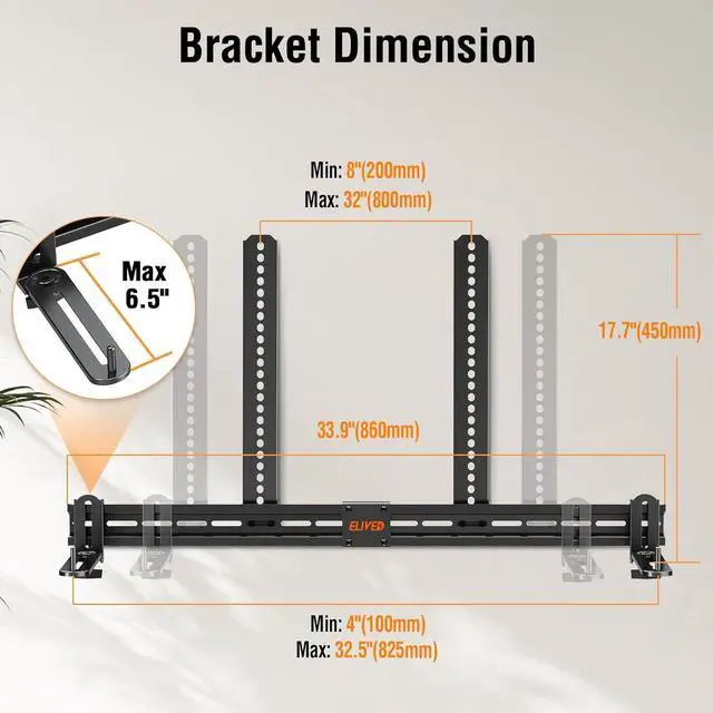 Alt view image 6 of 7 - ELIVED Soundbar Mount Under TV, Sound Bar TV Mounting Bracket with 6.5" Holders Swivel to fit Various Soundbar with/Without Holes, 17.7" Vertical Bracket, 15 Lbs, YD5011