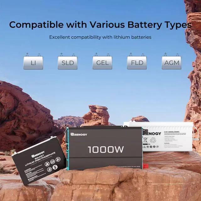 Alt view image 4 of 7 - Renogy 1000W Pure Sine Wave Inverter 12V DC to 120V AC Converter for Home, RV, Truck, Off-Grid Solar Power 110V with Built-in 5V/2.1A USB Port, Hardwire Remote Controller