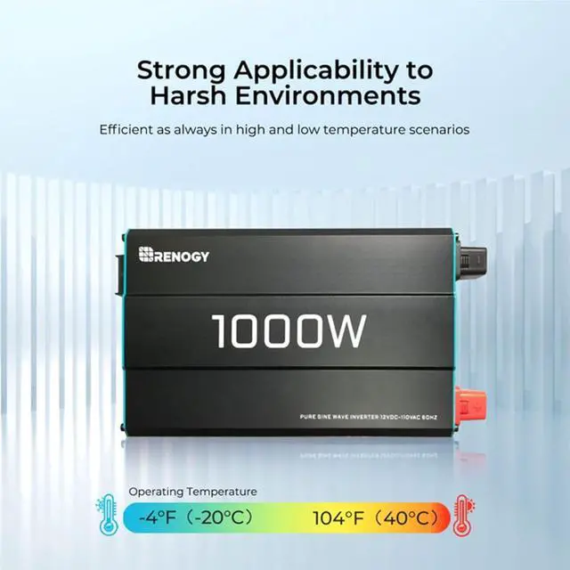Alt view image 6 of 7 - Renogy 1000W Pure Sine Wave Inverter 12V DC to 120V AC Converter for Home, RV, Truck, Off-Grid Solar Power 110V with Built-in 5V/2.1A USB Port, Hardwire Remote Controller