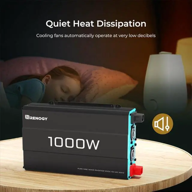Alt view image 7 of 7 - Renogy 1000W Pure Sine Wave Inverter 12V DC to 120V AC Converter for Home, RV, Truck, Off-Grid Solar Power 110V with Built-in 5V/2.1A USB Port, Hardwire Remote Controller