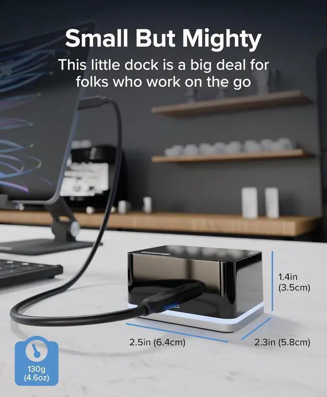 Alt view image 4 of 7 - Plugable USB-C Wired Cube Mini Docking Station - Compact HDMI, Gigabit Ethernet, and 3 USB Ports - Works with USB-C, USB4, and Thunderbolt, MacBook, Windows, Chromebook - No Host Charging