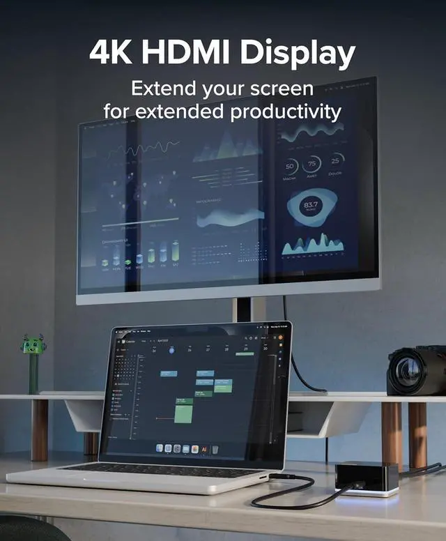 Alt view image 5 of 7 - Plugable USB-C Wired Cube Mini Docking Station - Compact HDMI, Gigabit Ethernet, and 3 USB Ports - Works with USB-C, USB4, and Thunderbolt, MacBook, Windows, Chromebook - No Host Charging