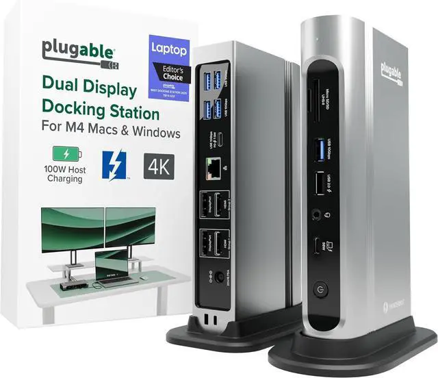 Main image of Plugable 16-in-1 Thunderbolt 4 Dock  Dual 4K Monitors for M4 MacBook Air/Pro, 100W Charging, 2X HDMI, 2X DisplayPort, 2.5G Ethernet, 7X USB, MicroSD/SD Card Reader, Audio, Windows & USB4 Compatible