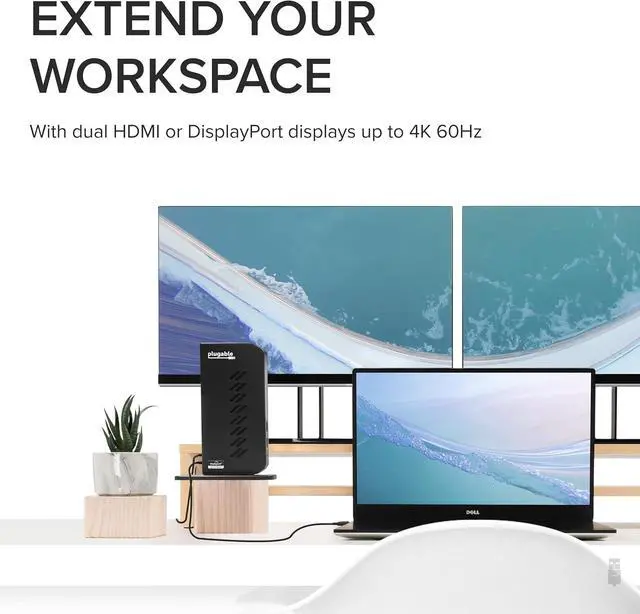 Alt view image 2 of 7 - Plugable Dual DisplayPort & HDMI Docking Station - USB 3.0 & USB-C Laptop Dock for Dual Monitors, DisplayLink, Mac (Driver Required), ChromeOS & Windows, Gigabit Ethernet and Audio (UD-6950Z)