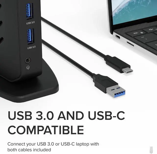 Alt view image 3 of 7 - Plugable Dual DisplayPort & HDMI Docking Station - USB 3.0 & USB-C Laptop Dock for Dual Monitors, DisplayLink, Mac (Driver Required), ChromeOS & Windows, Gigabit Ethernet and Audio (UD-6950Z)