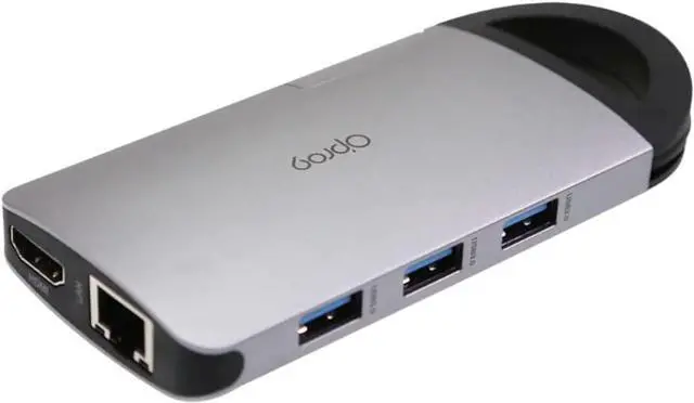 Main image of Opro9 8-in-1 USB-C Hub with 3 USB 3.0 Ports, Dual Monitor Laptop Docking Station, 4K HDMI, USB-C Power Delivery, SD/TF Card Reader & Ethernet, Portable for MacBook Pro and Other Type-C Laptops (Gray)
