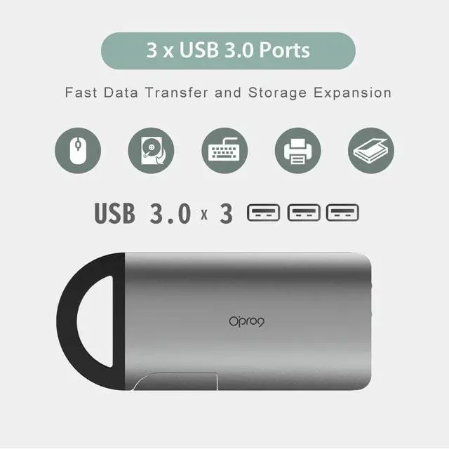 Alt view image 6 of 7 - Opro9 8-in-1 USB-C Hub with 3 USB 3.0 Ports, Dual Monitor Laptop Docking Station, 4K HDMI, USB-C Power Delivery, SD/TF Card Reader & Ethernet, Portable for MacBook Pro and Other Type-C Laptops (Gray)