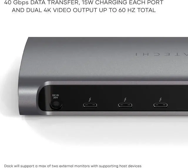 Alt view image 4 of 7 - Satechi 11 in 1 Thunderbolt 4 USB C Docking Station, 100W Charging, Dual 4K/60Hz displays, 3 Thunderbolt Ports, 3 USB-A 3.2 Ports, USB-A 2.0 Port, SD Card Reader, for Mac/Windows, MacBook Air/Pro M4