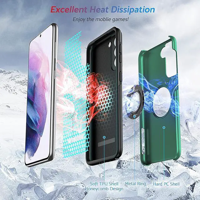 Alt view image 2 of 7 - Anqrp Hidden Series Galaxy S21+ Plus Case 5G,[No Fall-Off Kickstand] 360°Embedded Ring, 15Ft Military Grade Shockproof Protective Phone Case Designed for Samsung Galaxy S21 Plus 6.7 Inch, Green