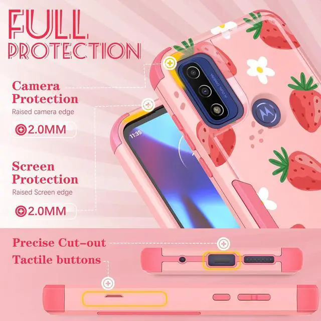 Alt view image 5 of 6 - for Motorola Moto G Pure/G Power 2022 Case/G Play 2023 Case,Women Girls Cute Strawberry Style Heavy Duty Military Grade Protctive Shockproof G Pure/G Power 2022/G Play 2023 Hard Phone Cases