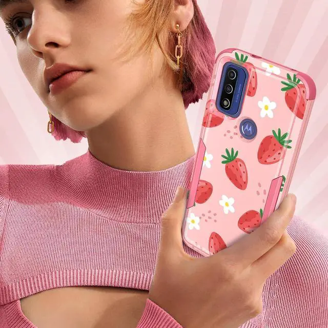 Alt view image 6 of 6 - for Motorola Moto G Pure/G Power 2022 Case/G Play 2023 Case,Women Girls Cute Strawberry Style Heavy Duty Military Grade Protctive Shockproof G Pure/G Power 2022/G Play 2023 Hard Phone Cases