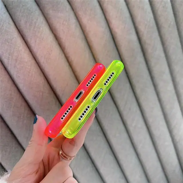 Alt view image 7 of 7 - Compatible with iPhone 11 Case, Neon Clear Case with Camera Lens Cover Shell for Women Girls Slim Soft Silicone Protective Transparent Girly Case for iPhone 11, Neon Pink