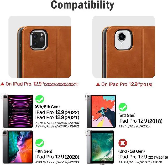 Alt view image 3 of 7 - auaua Case for iPad Pro 12.9 6th/5th/4th/3rd Generation 2022/2021/2020/2018, Slim Durable Leather Stand Cover with Pencil Holder, Auto Sleep/Wake (Brown)