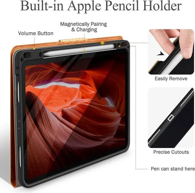 Alt view image 4 of 7 - auaua Case for iPad Pro 12.9 6th/5th/4th/3rd Generation 2022/2021/2020/2018, Slim Durable Leather Stand Cover with Pencil Holder, Auto Sleep/Wake (Brown)