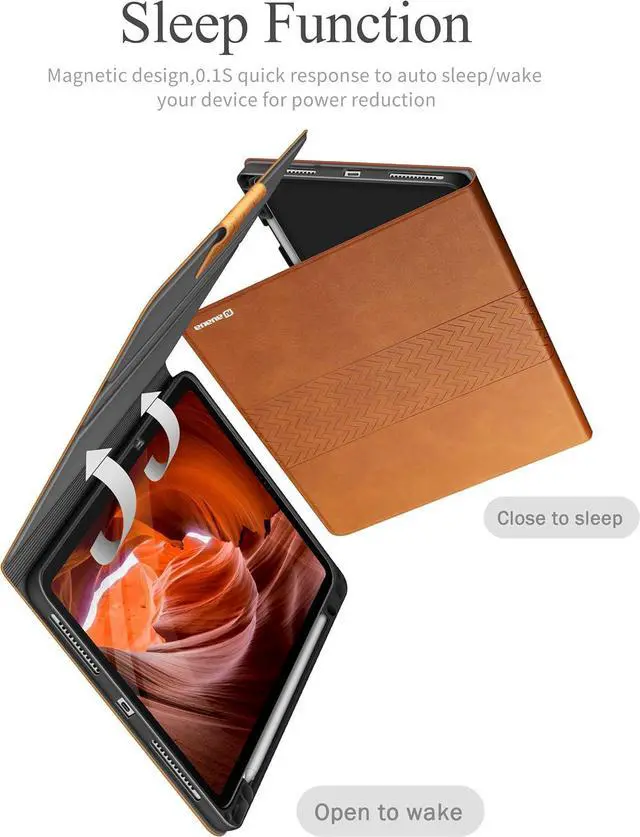Alt view image 7 of 7 - auaua Case for iPad Pro 12.9 6th/5th/4th/3rd Generation 2022/2021/2020/2018, Slim Durable Leather Stand Cover with Pencil Holder, Auto Sleep/Wake (Brown)
