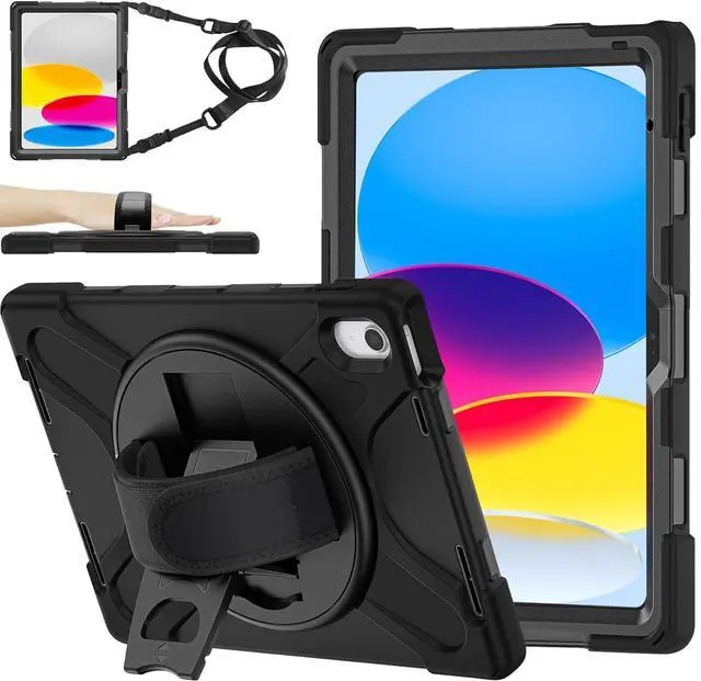 Main image of ZenRich Shockproof Case for iPad 11th (A16)/iPad 10th Generation 10.9 inch 2025/2022, Heavy Duty Rugged Case with Pencil Holder/360° Rotating Kickstand/Handle/Carrying Strap, Black