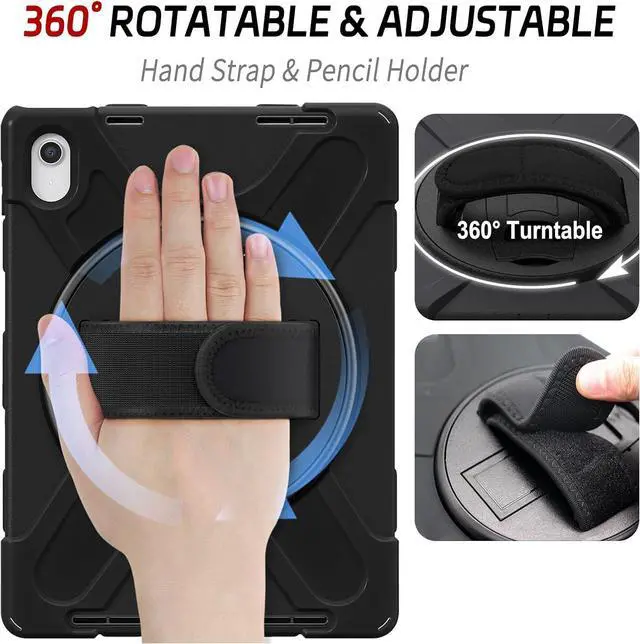 Alt view image 3 of 7 - ZenRich Shockproof Case for iPad 11th (A16)/iPad 10th Generation 10.9 inch 2025/2022, Heavy Duty Rugged Case with Pencil Holder/360° Rotating Kickstand/Handle/Carrying Strap, Black