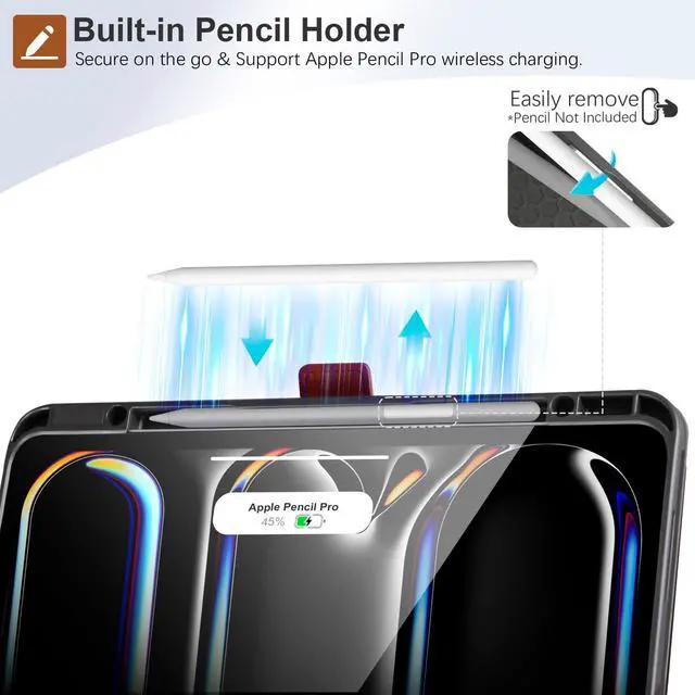 Alt view image 6 of 7 - Handcrafted Case Only for iPad Pro 13 Inch 2024 M4 A2925 A2926 with Pencil Holder & Hand Strap & Pocket,Magnetic Closure,Multi Angles Stand,PU Leather Folio Cover,Auto Sleep/Wake,Brown