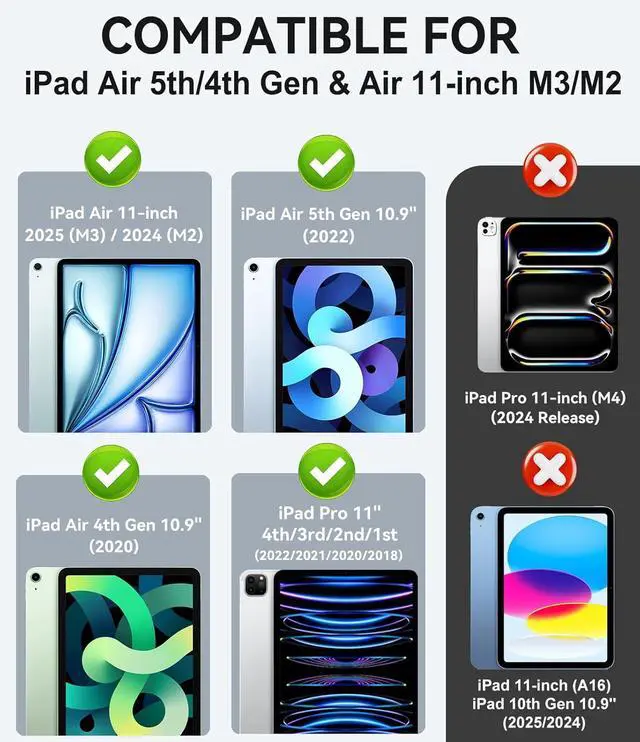 Alt view image 2 of 7 - Case for iPad Air 11-inch M3/ M2 (2025/2024), iPad Air 5th/ 4th Generation 10.9'' (2022/2020), iPad Pro 11 (4th/3rd/2nd/1st Gen), Multi-Angle Stand Cover with Pencil Holder, Marble Blue