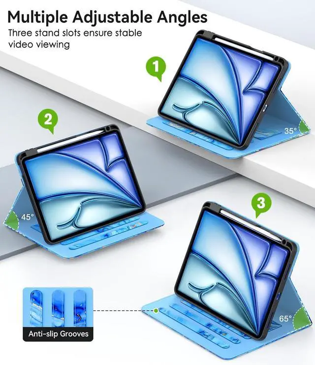Alt view image 3 of 7 - Case for iPad Air 11-inch M3/ M2 (2025/2024), iPad Air 5th/ 4th Generation 10.9'' (2022/2020), iPad Pro 11 (4th/3rd/2nd/1st Gen), Multi-Angle Stand Cover with Pencil Holder, Marble Blue