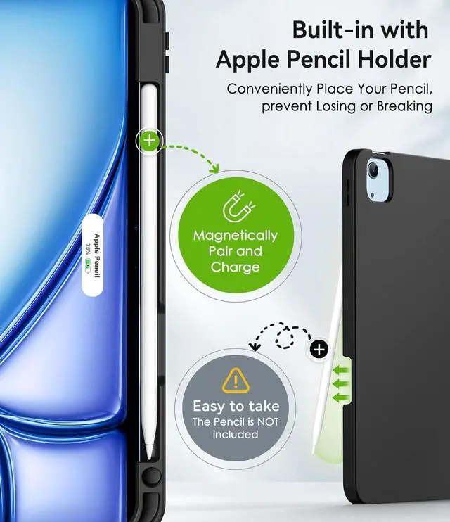 Alt view image 4 of 7 - Case for iPad Air 11-inch M3/ M2 (2025/2024), iPad Air 5th/ 4th Generation 10.9'' (2022/2020), iPad Pro 11 (4th/3rd/2nd/1st Gen), Multi-Angle Stand Cover with Pencil Holder, Marble Blue