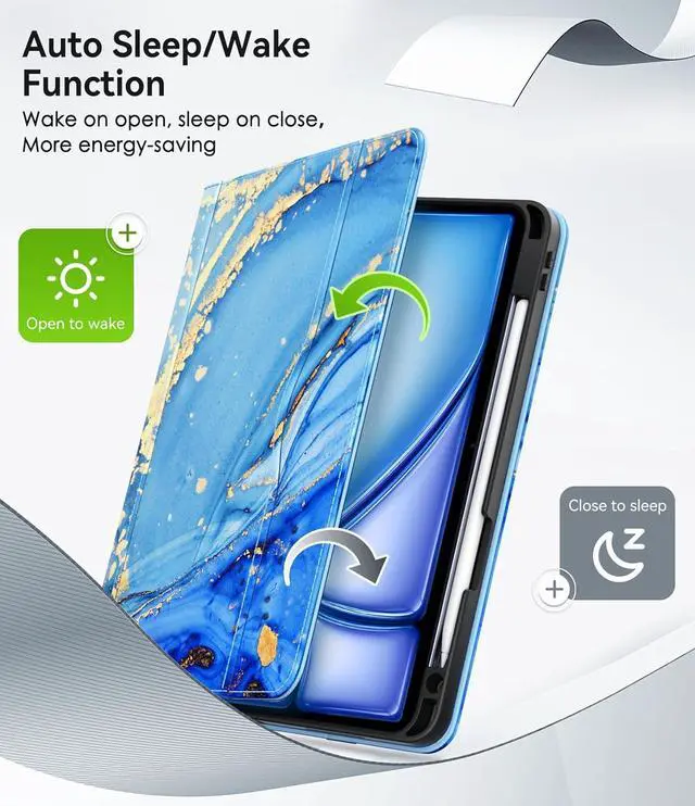 Alt view image 5 of 7 - Case for iPad Air 11-inch M3/ M2 (2025/2024), iPad Air 5th/ 4th Generation 10.9'' (2022/2020), iPad Pro 11 (4th/3rd/2nd/1st Gen), Multi-Angle Stand Cover with Pencil Holder, Marble Blue