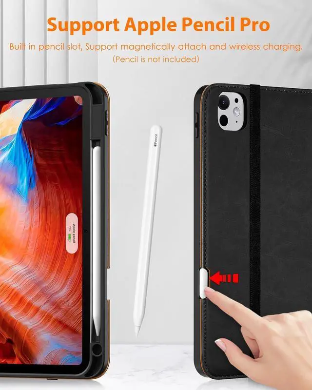 Alt view image 3 of 7 - DTTO for iPad Pro 11 inch Case (M4) 2024, Premium Leather Business Folio Stand Cover with Pencil Holder - Auto Wake/Sleep and Multiple Viewing Angles, Black