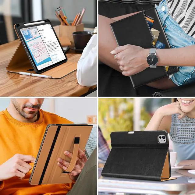 Alt view image 7 of 7 - DTTO for iPad Pro 11 inch Case (M4) 2024, Premium Leather Business Folio Stand Cover with Pencil Holder - Auto Wake/Sleep and Multiple Viewing Angles, Black