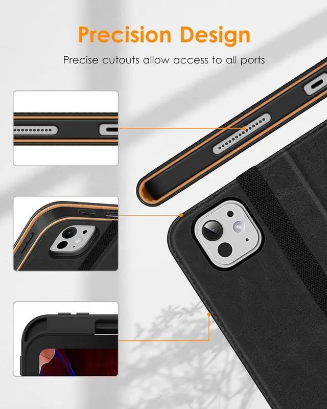 Alt view image 5 of 7 - DTTO for iPad Pro 11 inch Case (M4) 2024, Premium Leather Business Folio Stand Cover with Pencil Holder - Auto Wake/Sleep and Multiple Viewing Angles, Black