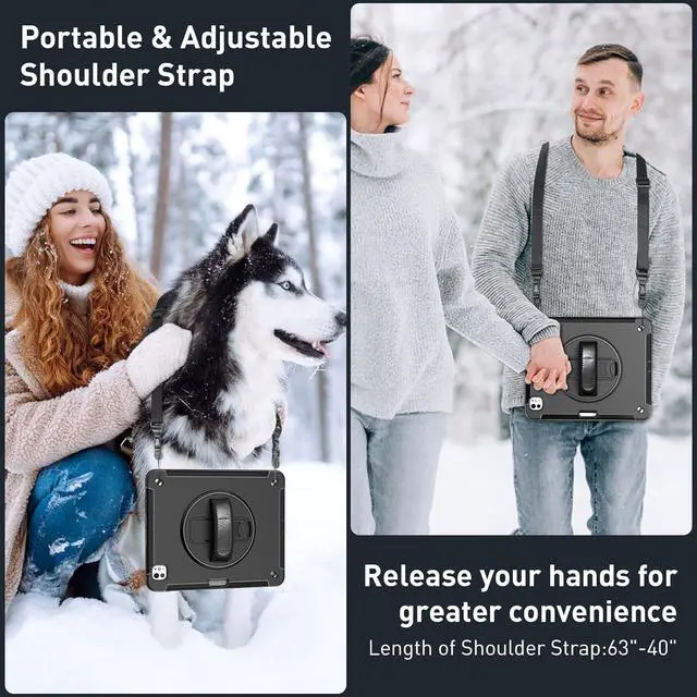 Alt view image 6 of 7 - SUPFIVES Case for iPad Pro 13 Inch 2024 (7th Gen), Upgraded Military Shockproof TPU Protective Cover with Screen Protector/Shoulder Strap/Pencil Holder/Handle/Rotating Stand, Black