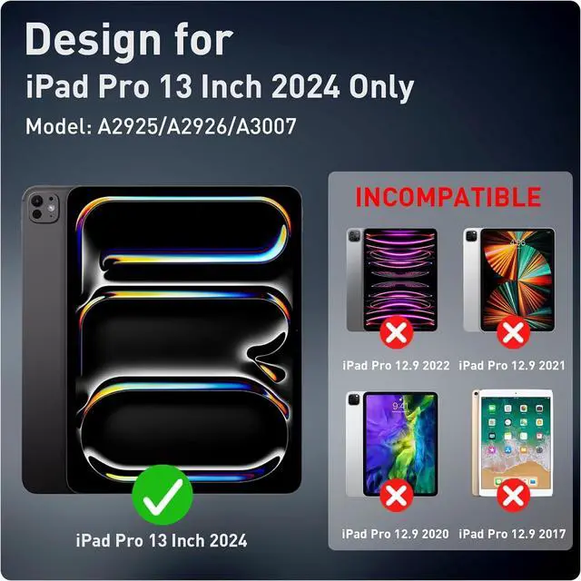 Alt view image 7 of 7 - SUPFIVES Case for iPad Pro 13 Inch 2024 (7th Gen), Upgraded Military Shockproof TPU Protective Cover with Screen Protector/Shoulder Strap/Pencil Holder/Handle/Rotating Stand, Black