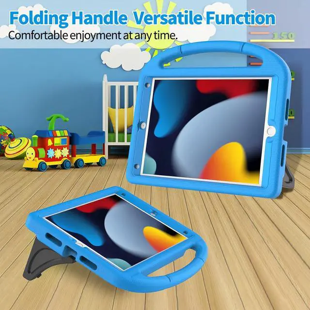 Alt view image 5 of 7 - Kids Case for iPad 10.2 & 10.5, iPad 9th/8th/7th Generation 10.2" 2021 2020 2019 Case with Screen Protector, iPad Air 3rd Gen/Pro 10.5 inch Protective Cover with Handle Stand, Blue