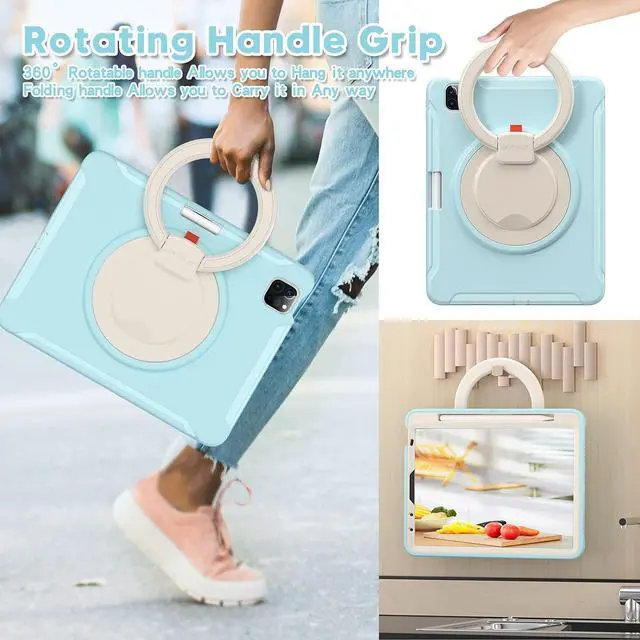 Alt view image 4 of 7 - BATYUE Case for iPad Air 11-inch M3 (2025) / M2 (2024), iPad Air 5th/4th 10.9 inch(2022/2020), iPad Pro 11" 4th/3rd/2nd/1st, Shockproof Cover with 360° Rotating Stand, Pencil Holder, Frozen