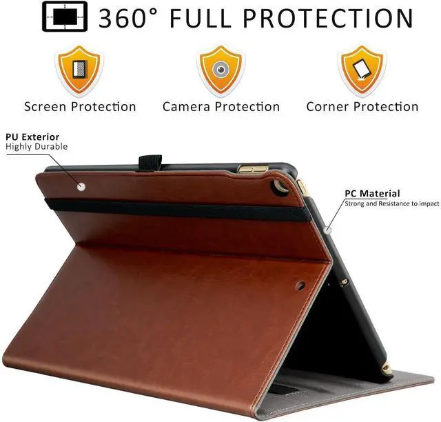 Alt view image 3 of 7 - ZtotopCases for iPad 6th/5th Generation 9.7 Inch 2018/2017 iPad Air 2 & 1 Case, Premium PU Leather Business Folding Cover with Auto Wake/Sleep, Multiple Viewing Angles for iPad Air 2nd/1st Gen, Brown
