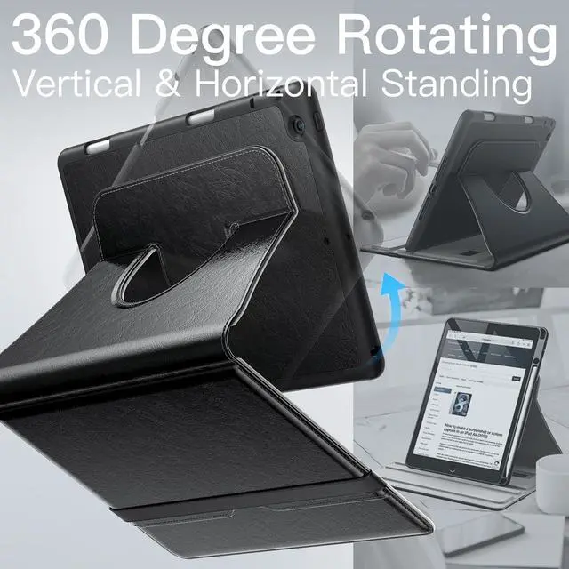 Alt view image 3 of 6 - JETech Rotating Case for iPad 9/8/7 (10.2-Inch, 2021/2020/2019 Model, 9th/8th/7th Generation) with Pencil Holder, 360 Degree Rotation PU Leather Folio Protective Cover (Black)