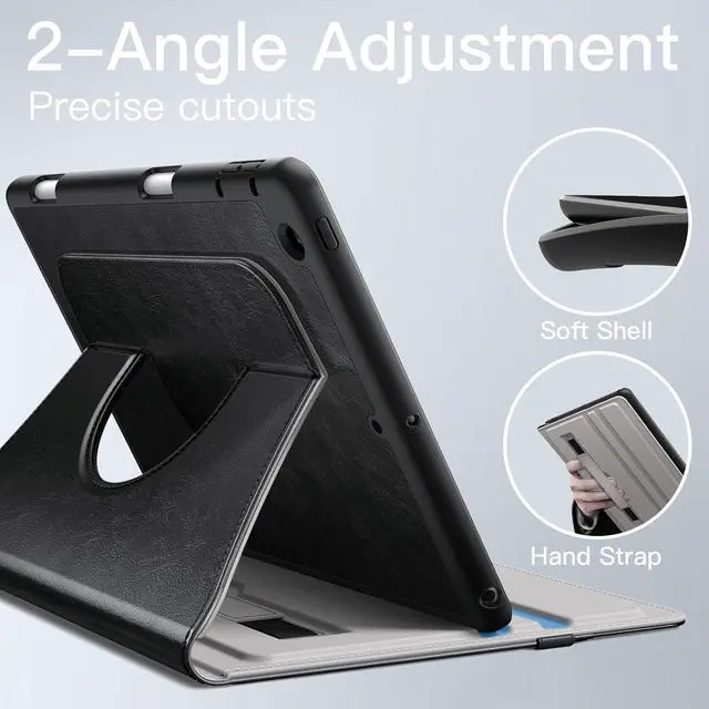 Alt view image 4 of 6 - JETech Rotating Case for iPad 9/8/7 (10.2-Inch, 2021/2020/2019 Model, 9th/8th/7th Generation) with Pencil Holder, 360 Degree Rotation PU Leather Folio Protective Cover (Black)