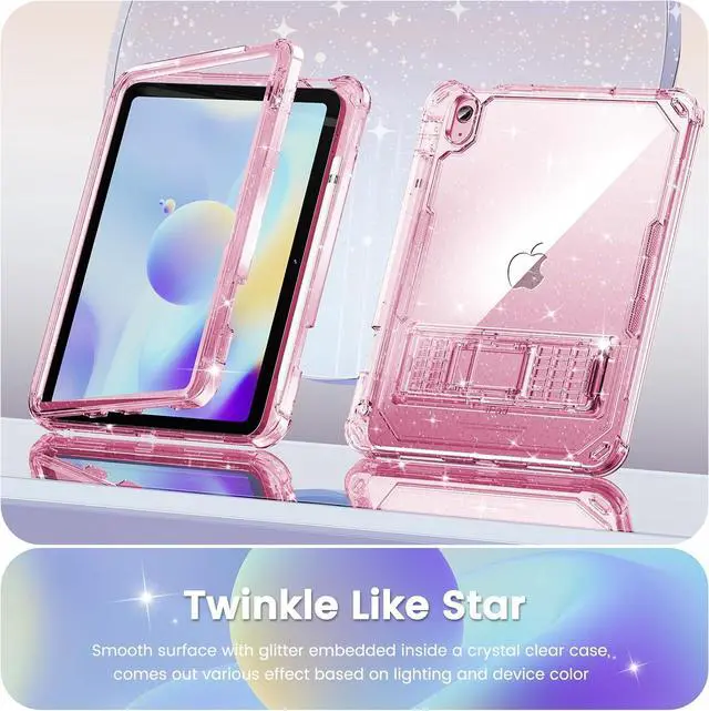 Alt view image 3 of 7 - INFILAND Kids Case for iPad A16 11 inch 11th Generation,iPad 10th Generation Case 10.9 Inch, Heavy Duty Shockproof Protective Cover with Stand, Glitter Clear Cute Shell for Girls, Women, Pink