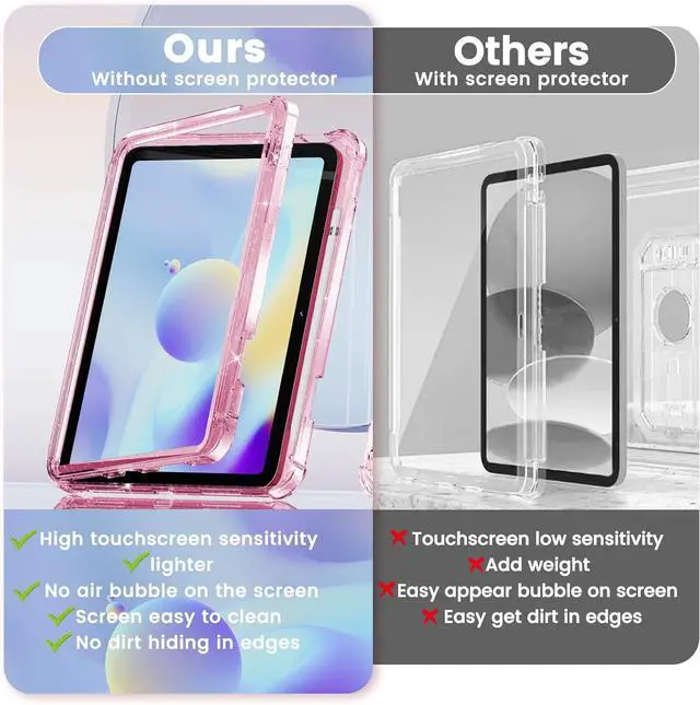 Alt view image 5 of 7 - INFILAND Kids Case for iPad A16 11 inch 11th Generation,iPad 10th Generation Case 10.9 Inch, Heavy Duty Shockproof Protective Cover with Stand, Glitter Clear Cute Shell for Girls, Women, Pink