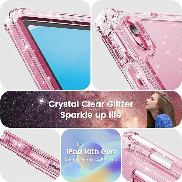 Alt view image 6 of 7 - INFILAND Kids Case for iPad A16 11 inch 11th Generation,iPad 10th Generation Case 10.9 Inch, Heavy Duty Shockproof Protective Cover with Stand, Glitter Clear Cute Shell for Girls, Women, Pink