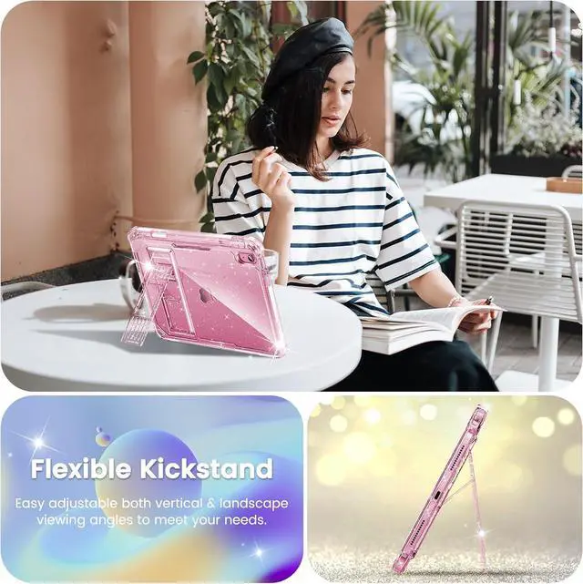 Alt view image 7 of 7 - INFILAND Kids Case for iPad A16 11 inch 11th Generation,iPad 10th Generation Case 10.9 Inch, Heavy Duty Shockproof Protective Cover with Stand, Glitter Clear Cute Shell for Girls, Women, Pink