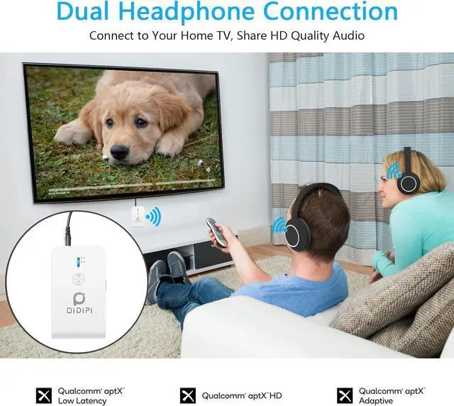 Alt view image 3 of 6 - Blutooth 5.3 Receiver & Transmitter, AptX Low Latency, Supports 2 Wireless Headphones or AirPods for Airplane, TV, PC, Gym, Switch, Bluetooth Receiver for Car/Home Stereo (White)