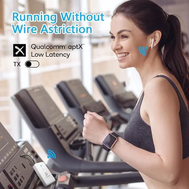 Alt view image 5 of 6 - Blutooth 5.3 Receiver & Transmitter, AptX Low Latency, Supports 2 Wireless Headphones or AirPods for Airplane, TV, PC, Gym, Switch, Bluetooth Receiver for Car/Home Stereo (White)