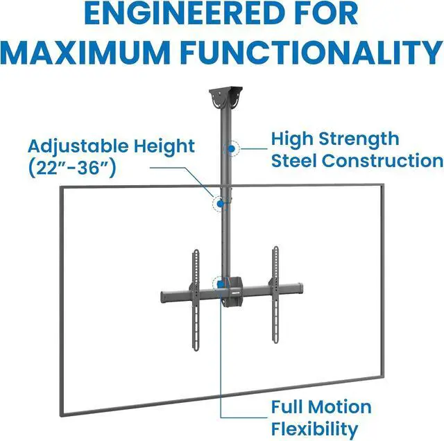 Alt view image 3 of 7 - Mount-It! TV Ceiling Mount Bracket, Adjustable Height Full Motion 360 Deg Rotation Tilting Swiveling for Flat Panel LCD LED OLED Plasma TVs, Fits up to 75 Inch 110 Pound Capacity, Black (MI-509B)