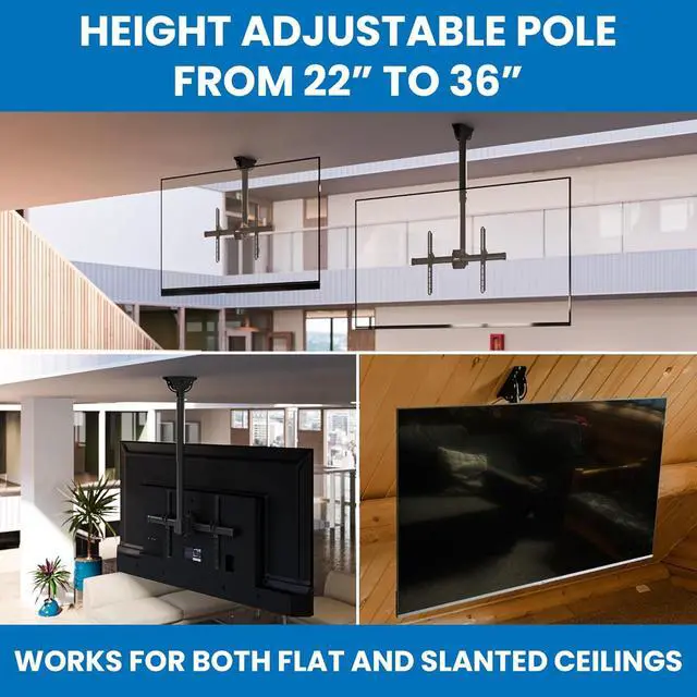 Alt view image 5 of 7 - Mount-It! TV Ceiling Mount Bracket, Adjustable Height Full Motion 360 Deg Rotation Tilting Swiveling for Flat Panel LCD LED OLED Plasma TVs, Fits up to 75 Inch 110 Pound Capacity, Black (MI-509B)