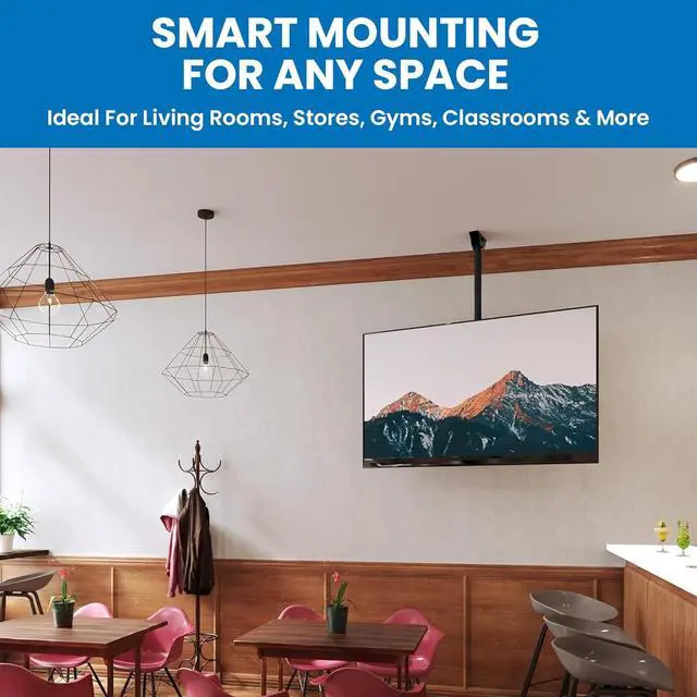 Alt view image 6 of 7 - Mount-It! TV Ceiling Mount Bracket, Adjustable Height Full Motion 360 Deg Rotation Tilting Swiveling for Flat Panel LCD LED OLED Plasma TVs, Fits up to 75 Inch 110 Pound Capacity, Black (MI-509B)