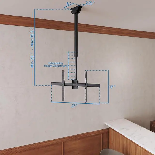 Alt view image 7 of 7 - Mount-It! TV Ceiling Mount Bracket, Adjustable Height Full Motion 360 Deg Rotation Tilting Swiveling for Flat Panel LCD LED OLED Plasma TVs, Fits up to 75 Inch 110 Pound Capacity, Black (MI-509B)