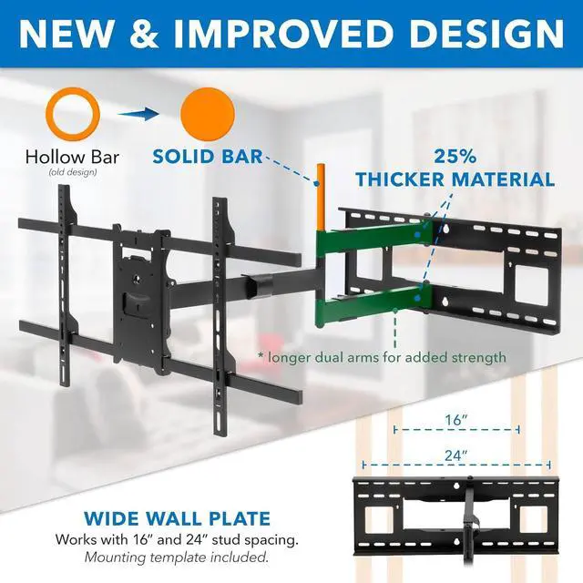 Alt view image 2 of 7 - Mount-It! Long Arm TV Mount, Full Motion Wall Bracket with 40 inch Extension Articulating Arm, Fits Screen Sizes 42, 47, 50, 55, 60, 65, 70, 75, 80 Inch, VESA 800x400mm Compatible, Holds up to 110 lbs